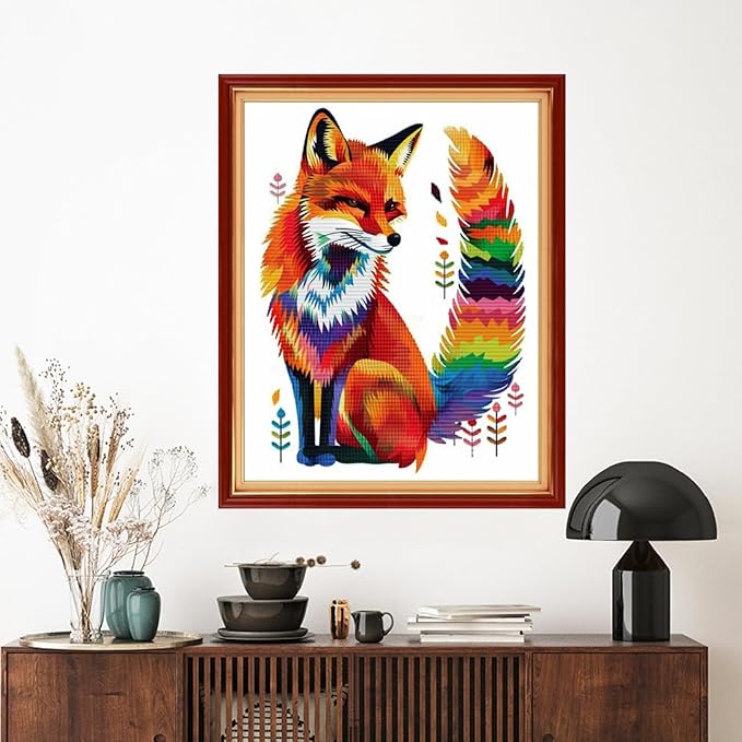 Artvxeay Stamped Cross Stitch Kits | Embroidery Kits for Beginners Craft Kit Needlepoint for Adults Supplies DIY 11CT-(Colorful Fox 16x20 inch)
