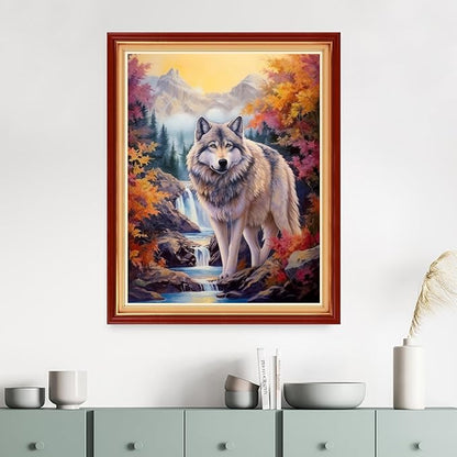 Dimensean Stamped Cross Stitch Kits Full Range of Embroidery Patterns Starter Kits for Beginners Adult DIY Cross Stitches Needlepoint Kits 11CT-Wolf Falls 16x20 inch