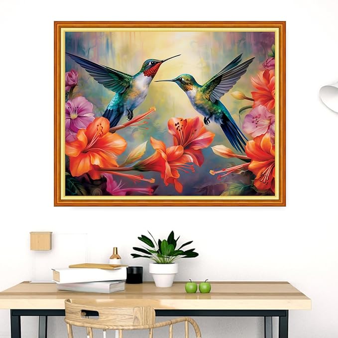 Dooxvey Cross Stitch Kits for Adults Stamped Full Range of Embroidery Starter Kits for Beginners 11CT Printed Cross Stitch Patterns Needlepoint Kits Stamped Crossstitch-Hummingbird 16x20 inch