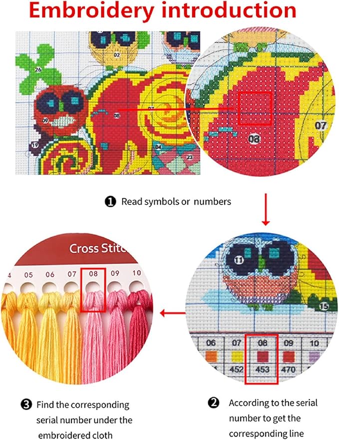 Joyhoor Cross Stitch Kits for Beginners Stamped Cross-Stitch Supplies Needlework preprint Embroidery Kits for Adults DIY Needlepoint Kits Embroidery Patterns 11CT-Flower owl 18x18 inchs