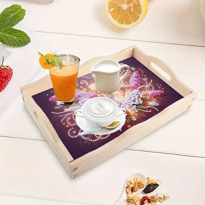 DoxQcs DIY Diamond Art Wooden Tray Kit Easter Food Tray with Handle Diamond Painted Table Decoration Tray for Breakfast Bar Dinner Table Diamond Art Painting for Beginners-#14-Glowing Cross