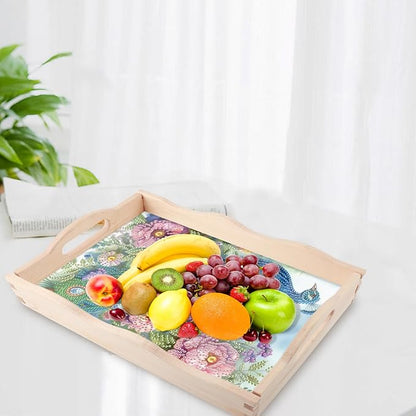 JZHYOAN Diamond Painting Trays for Adults, DIY Peacock Creative Design, Large Serving Platte for Living Room Dining Art Fruit Platters Entertaining Breakfast Coffee Table Home Decoration