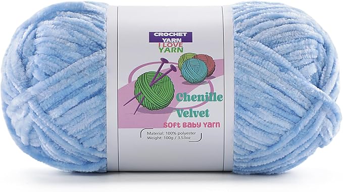 1 Skeins Soft Fluffy Velvet Yarn, Chenille Chunky for Hand Knitting and Crocheting DIY Craft, Amigurumi Crochet Yarns（196.8yds, 3.5oz） (Light Blue)