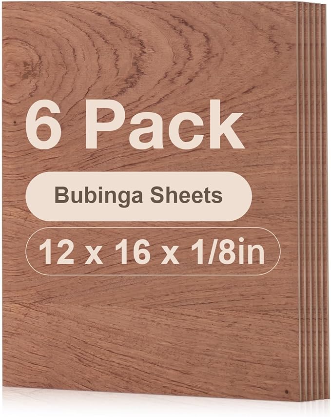 ROBOTIME 6-Pack Bubinga Plywood for Laser Cutting - 12 x 16 x 1/8 Inch Laser Engraving Blanks - Unfinished Wood for Crafts