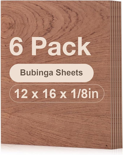 ROBOTIME 6-Pack Bubinga Plywood for Laser Cutting - 12 x 16 x 1/8 Inch Laser Engraving Blanks - Unfinished Wood for Crafts