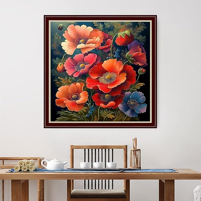 Dimensean Stamped Cross Stitch Kits Full Range of Embroidery Patterns Starter Kits for Beginners Adult DIY Cross Stitches Needlepoint Kits 11CT- Colorful Flowers 18x18 inch