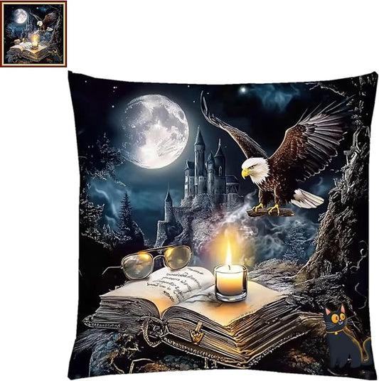 Lovxvouy Pillow Cross Stitch Kits for Adults Beginners-Preprinted Needlepoint Kit Stamped Crossstitching Kits 11CT Cross-Stitch Kit Stitches Kit Embroidery Kits-Eagle Moon Night 18x18 inchs