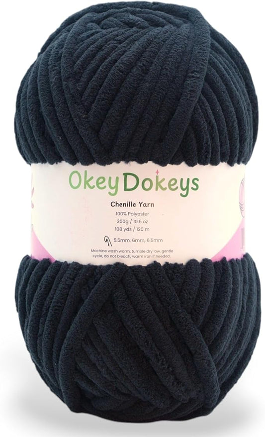 Okey Dokeys 300g Jumbo Velvet Chenille Yarn 7 Jumbo – Plush, No-Fray, Durable Plushies, Posh Soft Crochet Projects Beginner Friendly (130 yds) (Phantom Black (110), 1 Pack (17.90/Skein))