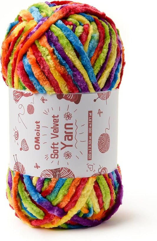 100g Fluffy Velvet Chenille Yarn for Crocheting and Knitting, 80m (87.5yd) Baby Yarn for Crocheting Soft, Crochet Chunky Yarns Amigurumi Yarns (Rainbow 2)