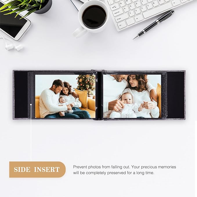 potricher Small Photo Album 4x6 100 Photos Linen Cover Picture Photo Book for Family Wedding Anniversary Baby Vacation (Yellow,100 Pockets)