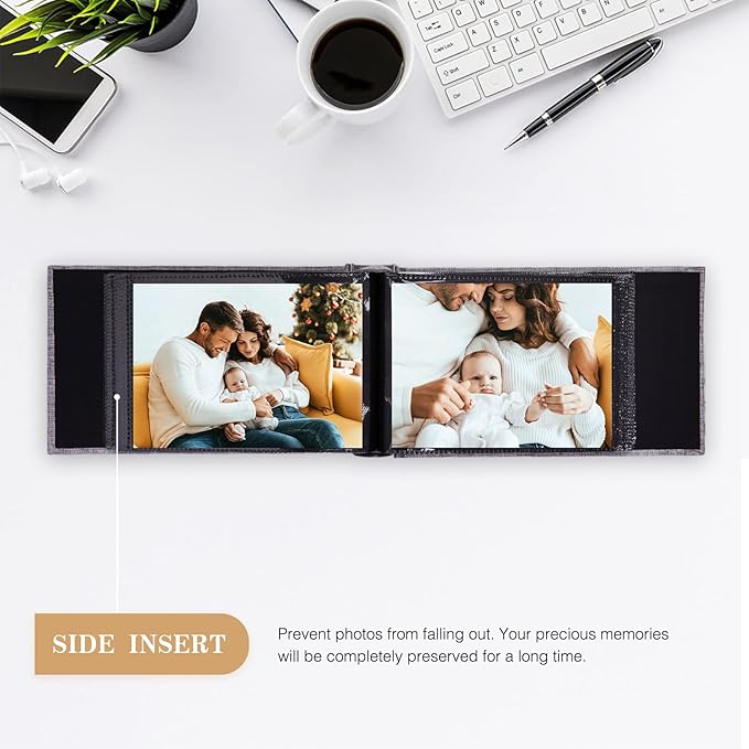 potricher Small Photo Album 4x6 100 Photos Linen Cover Picture Photo Book for Family Wedding Anniversary Baby Vacation (White,100 Pockets)