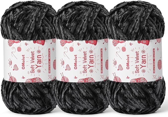 3x100g Fluffy Velvet Chenille Yarn for Crocheting and Knitting, 3x87.4yd Baby Yarn for Crocheting Soft, Crochet Chunky Yarn Amigurumi Yarns (Carbon Grey)