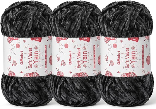 3x100g Fluffy Velvet Chenille Yarn for Crocheting and Knitting, 3x87.4yd Baby Yarn for Crocheting Soft, Crochet Chunky Yarn Amigurumi Yarns (Carbon Grey)