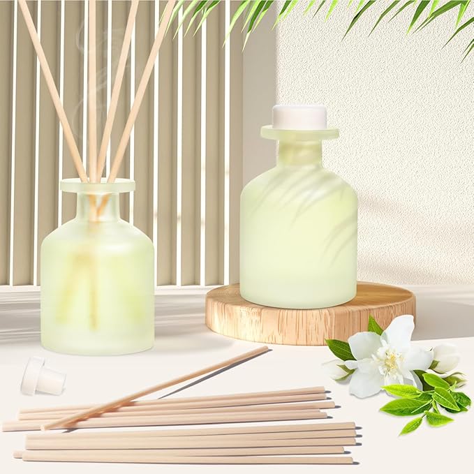 YISOWUH Reed Diffuser - Jasmine Green Tea 3.38oz (100ml) 2 Packs Essential Oil Reed Diffuser Set with 16 Sticks, Long Lasting Fragrance for Home, Bathroom, Bedroom, Room, Decor