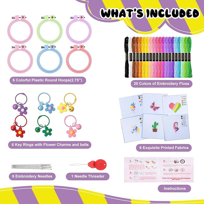 Chuangdi 6 Sets Cross Stitch Kits for Beginners Embroidery Kit Cross Stitch for Beginner Embroidery Stitches Practice Needlepoint for Starters