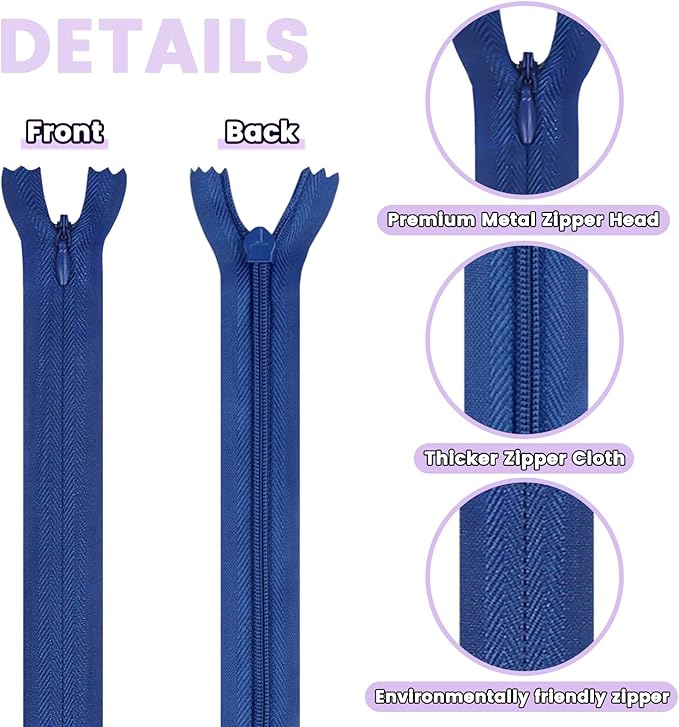 Invisible Zipper, DOITEM 30pcs 50cm/20 Inch Invisible Multicolor Nylon Coil Zippers for Sewing and Crafts 15 Colors