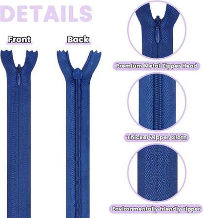 Invisible Zipper, DOITEM 30pcs 50cm/20 Inch Invisible Multicolor Nylon Coil Zippers for Sewing and Crafts 15 Colors