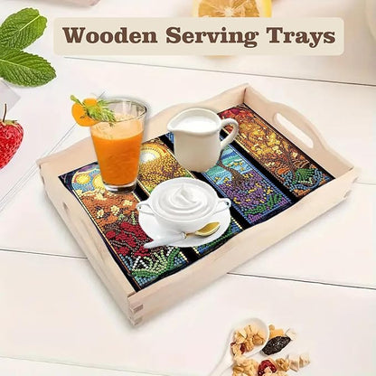 SHLUHA Diamond Art Kits for Adults Wooden Serving Trays with Handle Food Tray for Breakfast Home Decor Gift