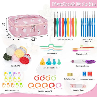 GMAK Crochet Kit for Beginners Adults, 59 PCS Crocheting Sets Include Yarn, Hooks and Tools, Portable Crochet Starter Kit for Making Variety Projects Crocheting Supplies, Pink Alpaca