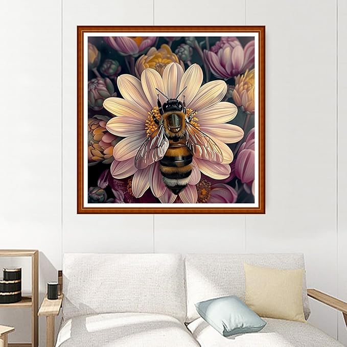 Joyhoor Stamped Cross Stitch Kits for Beginners Needlepoint Kits for Adults Embroidery Kits 11CT Counted Cross Stitch Kits Printed Embroidery Pattern- Bees Gather Nectar 18x18 inchs