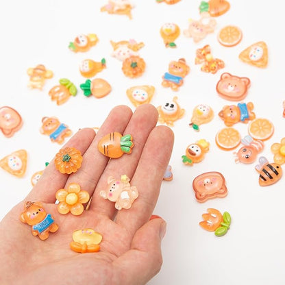 60pcs Slime Cute Set for Crafts, Resin Charms Set Ornament Scrapbooking, 3D Flatback Cute Charms for Embellishments Scrapbook and Mini Decorations (Orange)