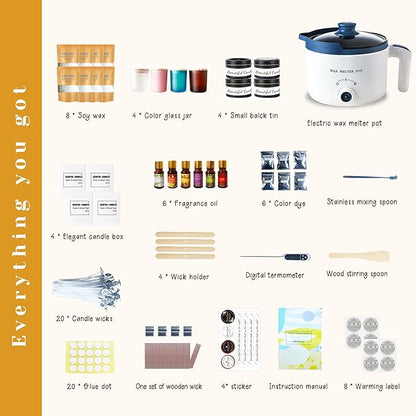 KQU Candle Making Kit for Candles, Home DIY Candle Wax Kit with Glass Jars for Adult, Candle Maker Kit with Wax Melter for Art & Craft