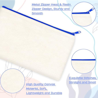ZeeDix Canvas Pouch- Multi-purpose Cosmetic Bag with Zipper, DIY Craft Canvas Zipper Pouch Blank Makeup Bags Bulk Travel Toiletry Bag for Storage (8.3 x 5 inches)