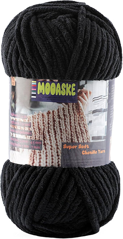 Baby Blanket Yarn for Crocheting - Soft Velvet Fluffy Chenille Yarn for Knitting Amigurumi Making Scarves, Doll - 100g/3.5oz 131 Yards Thick Plush Yarns (1, Black)