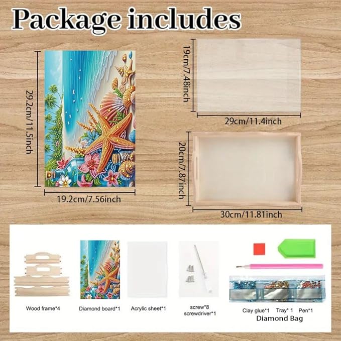 DoxQcs DIY Diamond Art Wooden Food Tray with Handle Diamond Painted Table Decoration Tray for Breakfast Bar Dinner Table Diamonds Art Painting for Beginners-Starfish