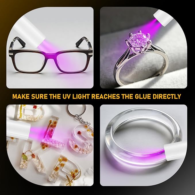 PHIXBEAR Invisible Repair UV Resin Kit with Light, Strong Bond - Clear Anti-Yellowing UV Glue, Epoxy Resin for Jewelry, Crafts, and Repairing Plastic, Glass & Acrylic 2×60g