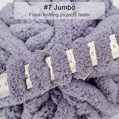 ERLYEEN Chenille Chunky Yarn Super Bulky Soft Thick Fluffy Jumbo Giant Washable Polyester Big Yarn DIY for Arm Knit Blanket Cushion Bed Sofa Home Decor,Grey,1.1LB