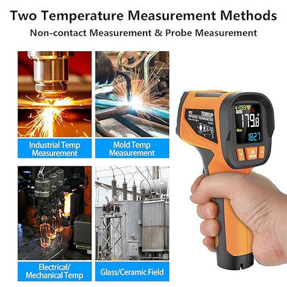 Infrared Thermometer High Temperature Gun with K-Probe,-40℉~1922℉, 30:1 Digital Laser IR Temp Gun with Color LCD for Cooking, Pizza Oven, Engine, Kilns, Industry, Home Repair, Adjustable Emissivity