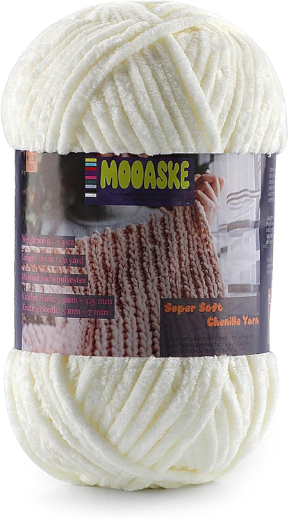 Baby Blanket Yarn for Crocheting - Soft Velvet Fluffy Chenille Yarn for Knitting Amigurumi Making Scarves, Doll - 100g/3.5oz 131 Yards Thick Plush Yarns (1, Cream)