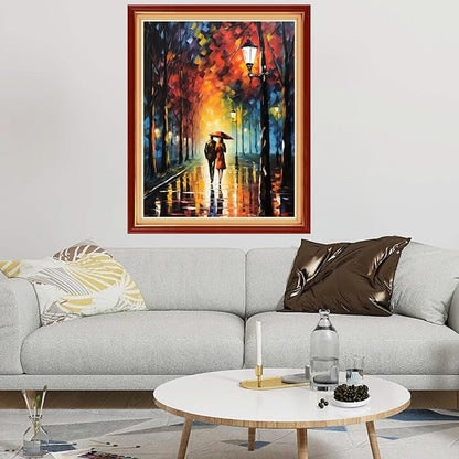 Dimxvean Stamped Cross Stitch Kits,Cross Stitch Kits for Adults Beginners,Embroidery Kits Full Range of Cross Stitch Stamped Kits Needlepoint Kits Cross Stitch Patterns-Strolling rainynight 16x20 inch