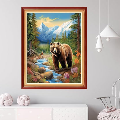 Dooxvey Cross Stitch Kit for Adults Beginners - Stamped Needlepoint Embroidery Pattern, Forest Bear 16x20 Inch, 11CT, Artpattern36