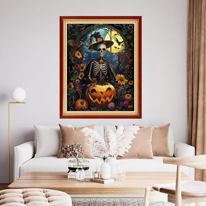 Funchey Stamped Cross Stitch Kits, DIY Cross Stitch Pattern for Adults Beginners Needlepoint Kits Embroidery Kit Arts and Crafts 11CT-Skeleton Moon 16x20 inchs