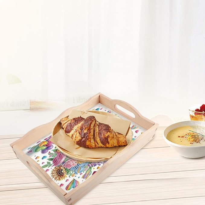 JISHSHAY Diamond Art Serving Trays Diamond Painting Food Trays Gem Art Serving Platter Gem Painting Mosaic Kits for Adults DIY Kits for Adults, with Wood Handle 20×30cm/7.87×11.81in, Flower
