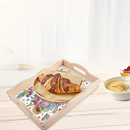 JISHSHAY Diamond Art Serving Trays Diamond Painting Food Trays Gem Art Serving Platter Gem Painting Mosaic Kits for Adults DIY Kits for Adults, with Wood Handle 20×30cm/7.87×11.81in, Flower