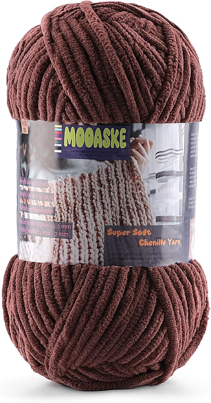 Baby Blanket Yarn for Crocheting - Soft Velvet Fluffy Chenille Yarn for Knitting Amigurumi Making Scarves, Doll - 100g/3.5oz 131 Yards Thick Plush Yarns (1, Dark Coffee Brown)