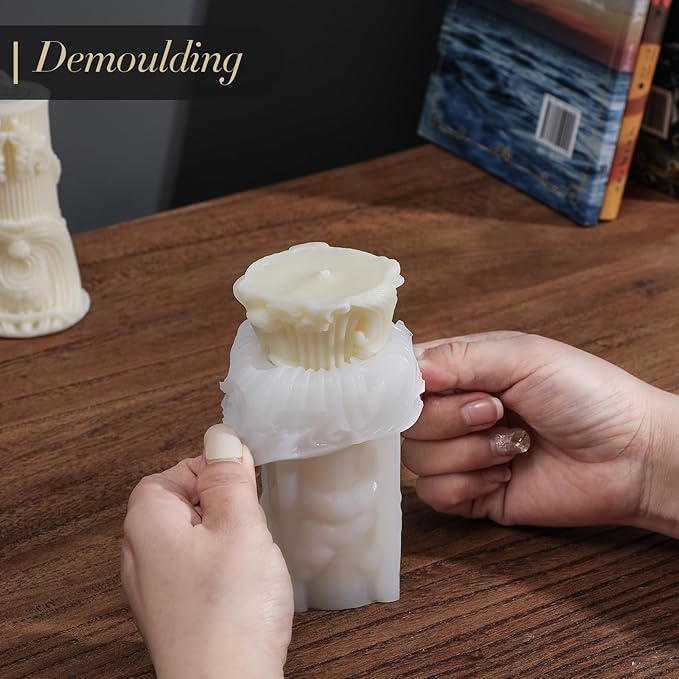 Roma Pillar Silicone Candle Mold with Wick Pin and 50 Wicks Epoxy Wax Molds Silicone Shapes Taper Mold for Candle Craft Making Gift Decoration