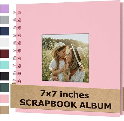 Scrapbook Album 7x7 Inches Photo Album Hardcover Kraft with Window Scrap Book Blank Memory Book for Baby Wedding Guest Book Couples Graduation Travel DIY Anniversary, 40 Pages Pink