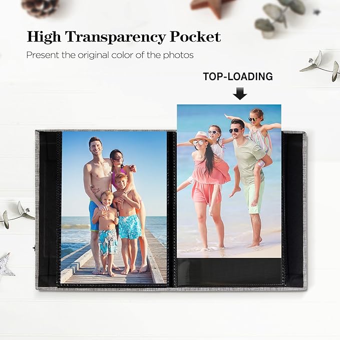 Mublalbum 2 Pack Small 5x7 Photo Album Linen Cover with Display Window Mini Picture Book Each Holds 52 Vertical Pockets for Artwork Postcards or Pictures Storage (Pink)