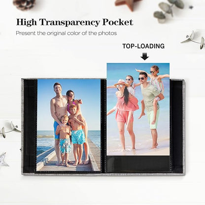 Mublalbum 2 Pack Small 5x7 Photo Album Linen Cover with Display Window Mini Picture Book Each Holds 52 Vertical Pockets for Artwork Postcards or Pictures Storage (Pink)