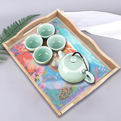 FGbaby DIY 5D Sea Turtle Diamond Painting Wood Serving Tray with Handles Diamond Art Decorative Serving Trays Wooden Tray for Breakfast in Bed, Patio, BBQ, Coffee Table, Party –Great for Lap & Couch