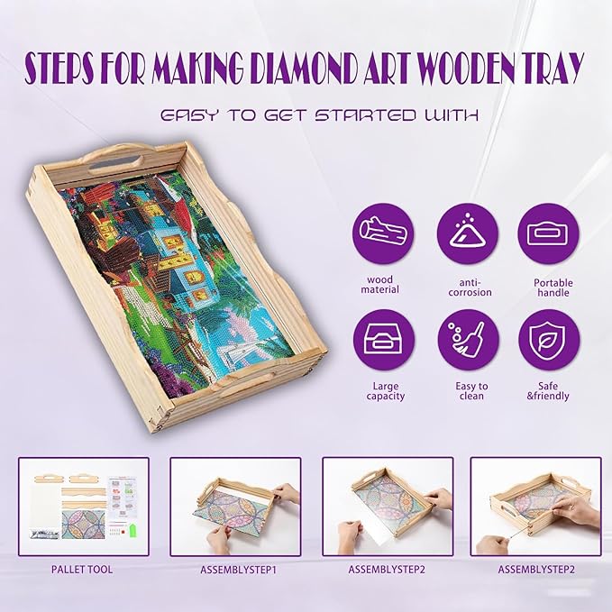 EWJRNSF Diamond Art Kits for Adults Wooden Serving Trays with Handles, 5D Diamond Painting Big Gem Arts and Craft Gifts Trays Decor Gift Home Decor (CP038-1)