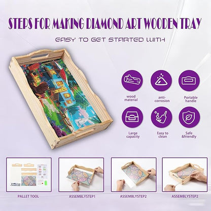 EWJRNSF Diamond Art Kits for Adults Wooden Serving Trays with Handles, 5D Diamond Painting Big Gem Arts and Craft Gifts Trays Decor Gift Home Decor (CP038)