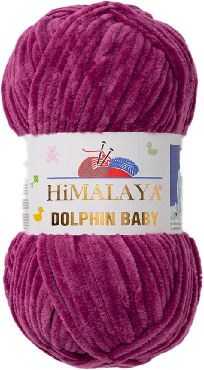 1 Skein/Pack Himalaya Dolphin Baby Chenille Yarn, Each Ball 100 gr (3.5 oz), 120 m (132 Yards), 100% Polyester, Super Bulky Baby Blanket Velvet Amigurumi Yarn, 80338 - Plum