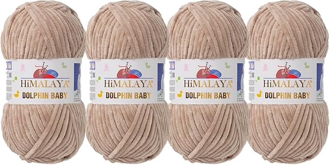 4 Skein/Pack Himalaya Dolphin Baby Chenille Yarn, Each Ball 100 gr (3.5 oz), 120 m (132 Yards), 100% Polyester, Super Bulky Baby Blanket Velvet Amigurumi Yarn, 80317 - Beige