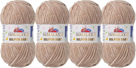 4 Skein/Pack Himalaya Dolphin Baby Chenille Yarn, Each Ball 100 gr (3.5 oz), 120 m (132 Yards), 100% Polyester, Super Bulky Baby Blanket Velvet Amigurumi Yarn, 80317 - Beige