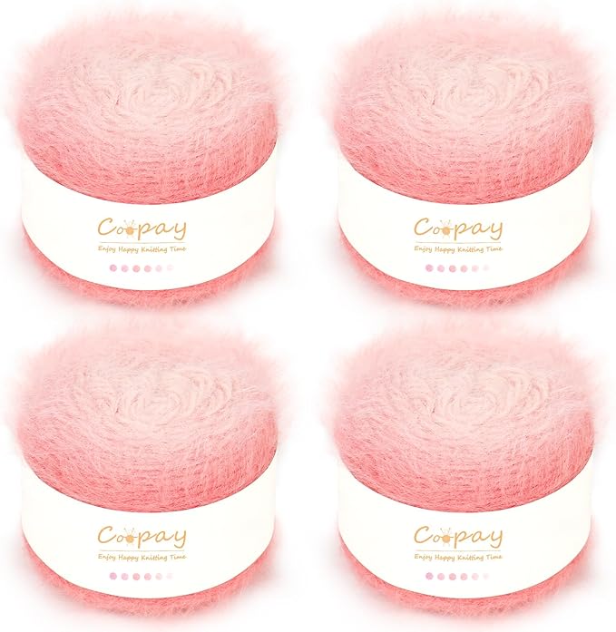 Coopay Ombre Yarn for Crocheting and Knitting - 4 Pack Dual Gradient Yarn Cake with Plush of 100g/3.52oz - 190m/207yds - 38% Wool, 40% Nylon, 22% Acrylic for Sweaters, Hats, Scarves (Pink Cherry)